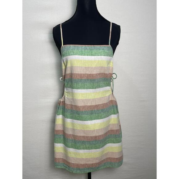 Aerie Linen Striped Mini Dress with Side Cutouts Size Small - Picture 2 of 10
